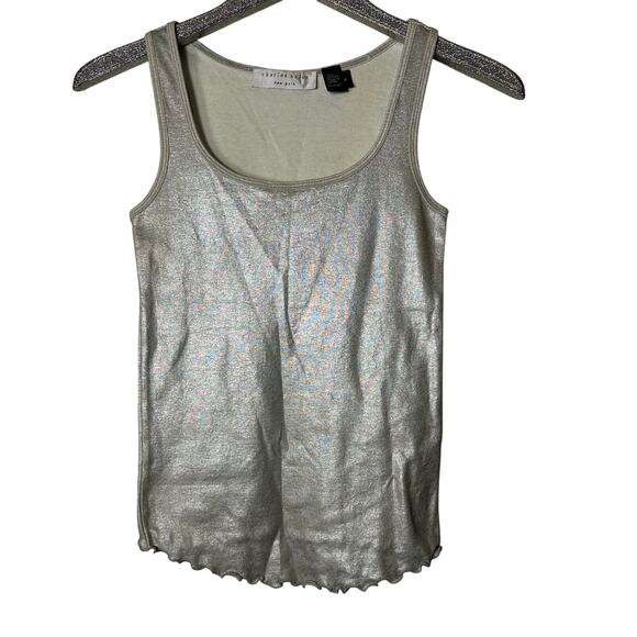 Charles Nolan New York Metallic Silver Lettuce Hem Tank Top - Picture 1 of 7